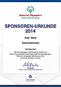 Special Olympics Sponsoren Urkunde